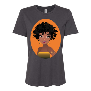 Natural Fro Yelani women’s relaxed jersey tee made from 100% cotton, featuring a comfortable and stylish fit perfect for casual wear.